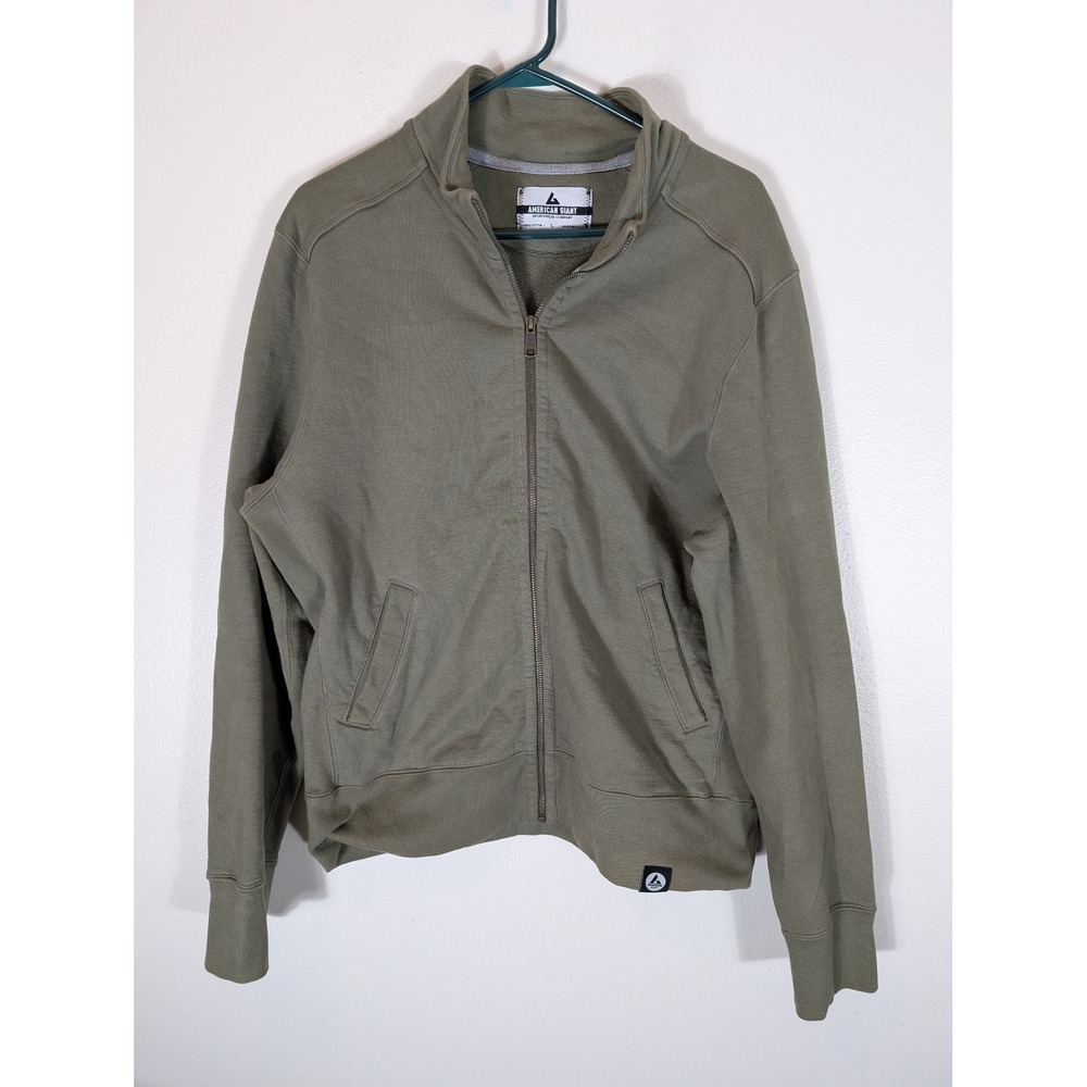 American Giant Mens Large Moto Full Zip Mock Sweatshirt Jacket Green Cotton